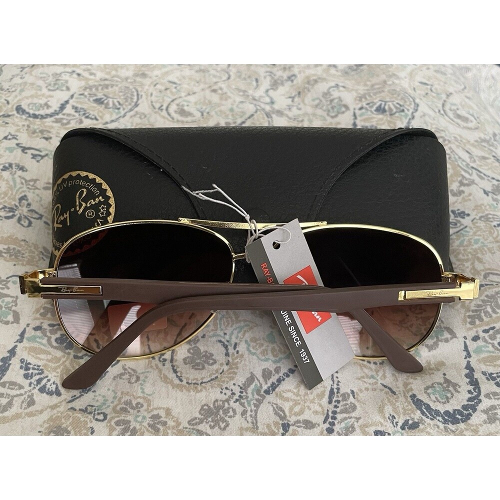 RAY-BAN Men’s RB 2185 63 17-140 GOLD FRAMES SUNGLASSES NEW With Case - Picture 2 of 5